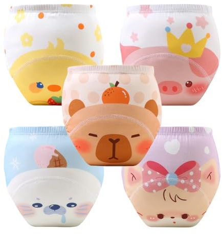 Aolso Culotte Apprentissage Propreté Garcon, 5PCS Fille Culotte d'apprentissage Enfant Lavable, Enfants pour Filles et Garçons pour Bébé 1-5 Ans, Style D - 100