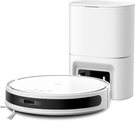Tapo RV20 MAX Plus Robot Aspirador, Blanco, con 5300Pa de succión, Base de autovaciado, navegación láser LiDAR, mapeo Inteligente, Limpieza 4 en 1, Control por Voz y App, Solo 83 mm de Alto