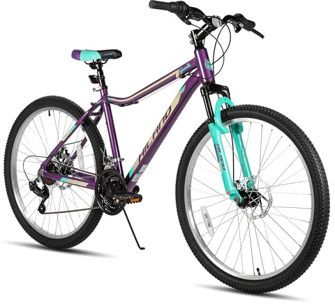 Hiland 26 Inch Ladies Mountain Bike, Aluminium Frame 18 Speed MTB for Women, Ladies and Girls Mountain Bike with Double Disc Brakes and Suspension Fork, Purple