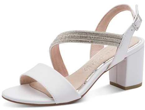MARCO TOZZI by Guido Maria Kretschmer Donna Sandalo con tacco morbido Feel Me sottopiede morbida fodera interna Elegante, bianco (WHITE), 39 EU