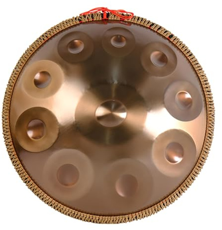 Handpan - Tamburo professionale in acciaio con 10 note, 440 Hz o 432 Hz, accordatura per artisti adulti, include borsa per il trasporto (finitura dorata)
