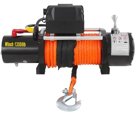 Treuil électrique 12 V - 13500/10000/4500 lbs - Treuil électrique pour ATV, camping-car, camion - Avec télécommande filaire et sans fil + accessoires de treuil + câble en acier (13500 lb, rouge)