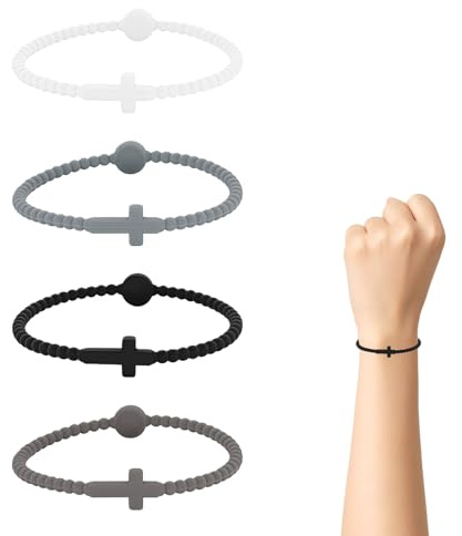 Xanthelle Bracelet Croix, 24 Bracelets Jésus et Bracelet en Silicone, Bracelet Tressé pour Femmes et Hommes, Cadeau Chrétien, Cadeau de Baptême et Confirmation