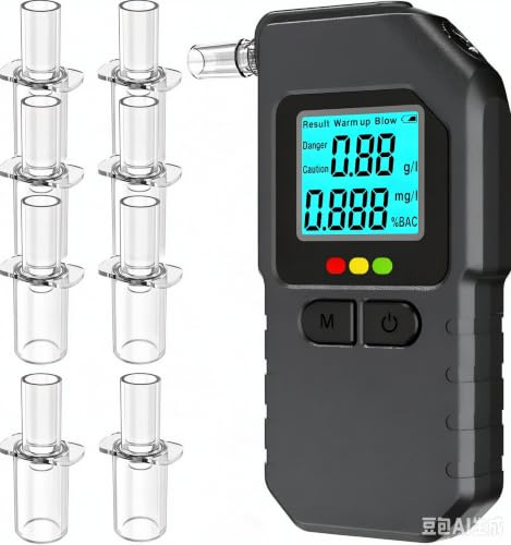 Eosbird Professional Alcohol Tester with 10 Mouthpieces, Grade Accuracy Personal Breathalyzers Alcohol Tester for Personal Home Professional Use (black)