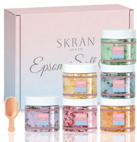 Epsom Salt Bath Gift Set, 6 Aromatherapy Blends with Essential Oils, Bath & Body Gift Set for Women, Stress Relief, Self Care, Birthday, Lavender, Eucalyptus, Lemon, Coconut, Tea Tree, Honey Almond