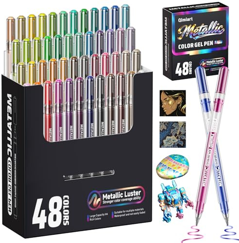 TrendGate 48 bolígrafos Metálicos Acrílicos de Gel de Punta de 1 mm | Rotuladores Acrilicos Metal, Se utiliza para dibujar y escribir sobre diversas superficies como lienzo, tela y papel