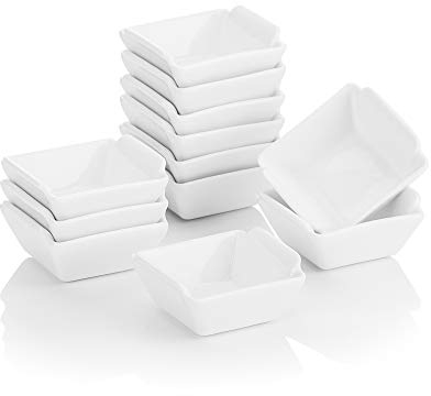 MALACASA, Serie Ramekin.Dish, 12 tlg. Porzellan Weiß Dessert Schalen, kleine Servierschalen, für Soße, Dipping, Souffle, Pudding, Backofen sicher - Mini Backform 2.5/6.2cm/40ml