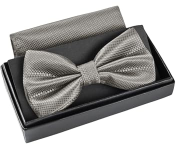 Massi Morino Noeud papillon gris avec pochette pour homme Set - Noeud papillon pour homme costume de mariage - Noeud réglable en argent