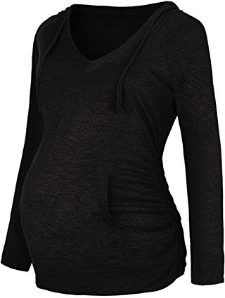 Haut Femme Enceinte Hiver a la Mode Chic Chemise avec Capuche Maternité | Tee Shirt Manche Longue Printemps Maternité Grossesse Tunique Blouse Imprimé