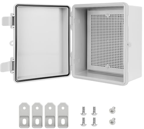 LMioEtool Junction Box ABS Plastic IP65 Waterproof Dustproof Universal Electrical Enclosure, Hinged Shell Outdoor and Indoor Usage Project Box, 8.7x 6.7 x 4.3(220x170x110mm), Grey