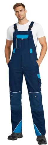 BWOLF Brave Tuta da Lavoro Uomo Salopette da Lavoro Uomo con Tasche multifunzionali Rinforzato con Poliestere 600D (M, Azzurro/Blu)