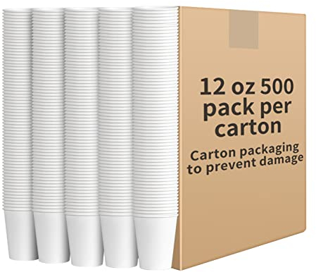 RACETOP Paper Coffee Cups 12 oz 500 pack, Paper Cups Disposable, Hot Coffee Cups, Ideal for Coffee, Beverages (12oz 500 pack white)