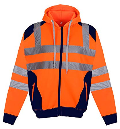 Parsa Fashions Hochsichtbarer Kapuzenpullover, Reißverschluss, hohe Sichtbarkeit, reflektierendes Band, Arbeits-Fleece, Sicherheitsreißverschluss, warme Sicherheit, Übergrößen S – 5XL, Orange, S