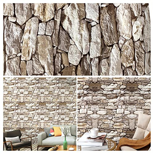 Cozylkx Papel Tapiz De Piedra Efecto 3D Papel Tapiz De Ladrillo Rústico Autoadhesivo Y Adhesivo De Ladrillo De Pared Extraíble para Decoración del Hogar,45cm×300cm/1.47ft×9.84ft