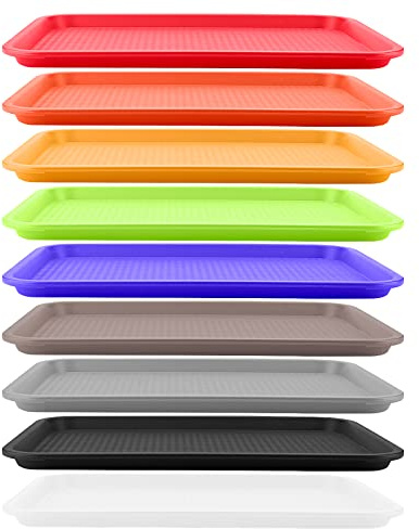 LEXININ 9 PCS 16 x 12 inch Plastic Fast Food Serving Trays, Restaurant Serving Tray Set, Colorful Food Serving Tray for Hotel, 9 Colors