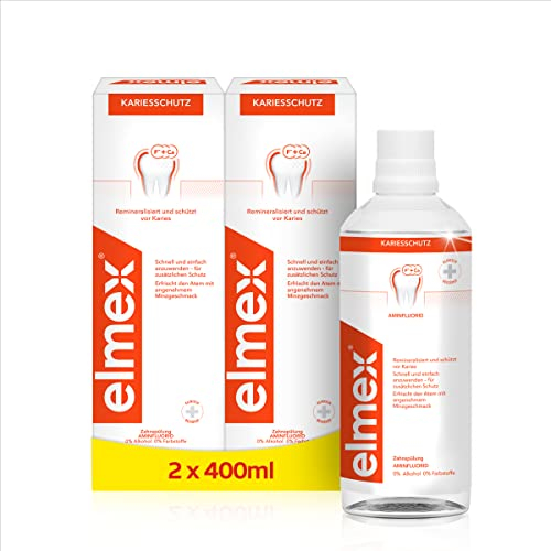 Elmex Protección Caries Enjuague Bucal| Pack 2 Uds x 400ml| Protege contra las Caries y Reminelariza los Dientes | Colutorio con Escudo Protector Doble | Contiene Fluoruro de Amina