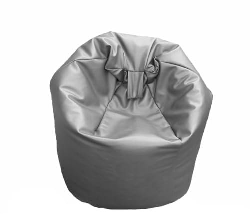 FAUX LEATHER Bean Bag Beanbag Gaming Chair Seat Lazy Lounger Couch (Silver Grey, Large (70 x 70 x 90 cm))