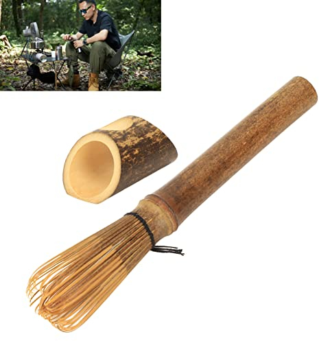 KENANLAN Bambus Matcha Schneebesenhalter, Outdoor Camping Matcha Tee Schneebesen Set Bambus Teestab Nützliches Bürstenwerkzeug, Küchenzubehör