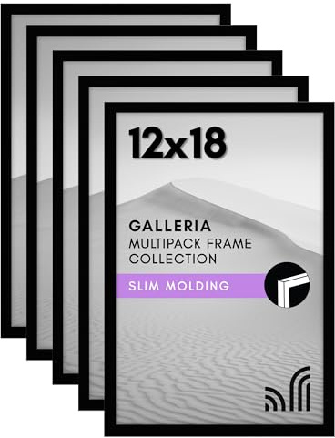Americanflat 12x18 Poster Frame with Polished Plexiglass - Set of 5 - Galleria Collection - Picture Frames for Wall Display - Black