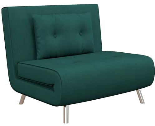 HOMCOM Poltrona Letto Singolo 3 in 1, Poltroncina Reclinabile a 3 Livelli con Rivestimento in Velluto e Cuscino, 100x88x83cm, Verde Scuro