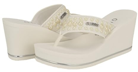 GUESS Women's Silus Wedge Sandal, White 140, 4.5 UK