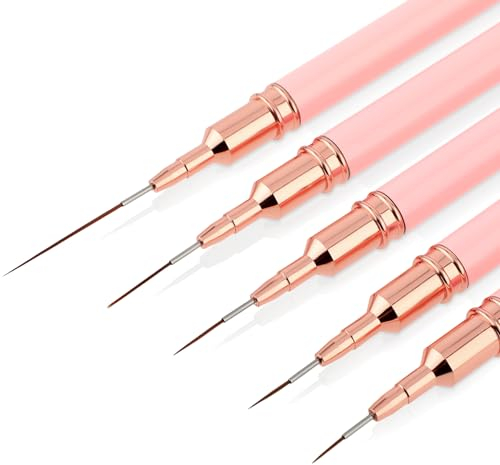 Lusofie 5 Piezas Pincel Delineador de Uñas Fino Detalle de Pinceles para Decoración de Uñas Juego de Pinceles Finos para Pintura de Esmalte de Gel de Línea Larga a Rayas (7/9/11/15/25mm)