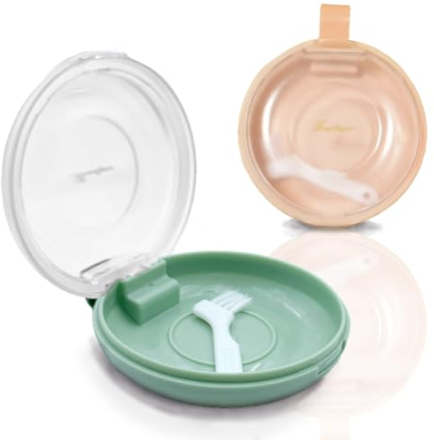 KASESSS 2 Stück Zahnspangendose, Tragbarer Gebissdose, Prothesendose mit Kleinem Pinsel, Praktisch Zahnprothesen Behälter, Zahnschiene Box für Zahnspangen, Zahnersatz, Erwachsene, Kinder (Rosa,Grün)
