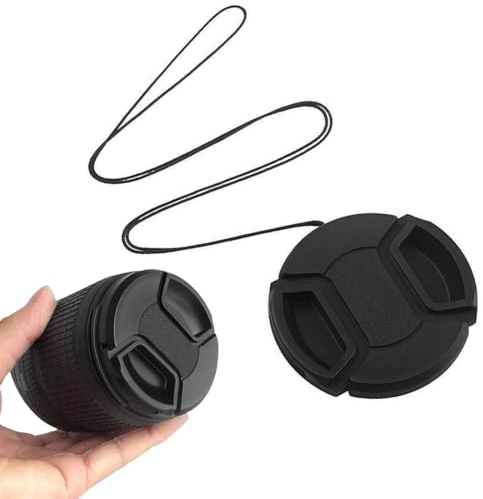 IUDWCG 2 tapas de lente de cámara con cuerda, kit auxiliar de tapa de lente, cubierta protectora, compatible con Nikon, Sony, Canon y otras lentes UV de cámara DSLR (52 mm)