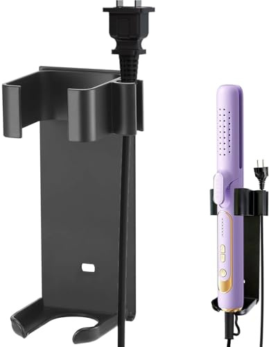 ANBOO Support Mural pour Fer À Lisser, Support Lisseur, Support Sèche Cheveux, Accessoire Dyson Airwrap, Aluminium Noir, Solution Pratique pour Un Rangement Organisé(sans Vis)