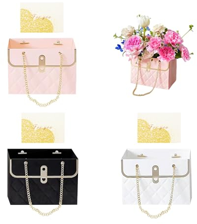3 bolsas de embalaje de flores con 3 tarjetas para envolver flores, caja de regalo, caja de cartón, caja de regalo de flores, caja de almacenamiento de flores, adecuada para bodas y fiestas