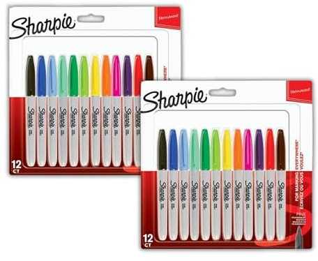 Sharpie Permanent Markers | Fine Point for Bold Details | Assorted Colours | 12 Count x 2