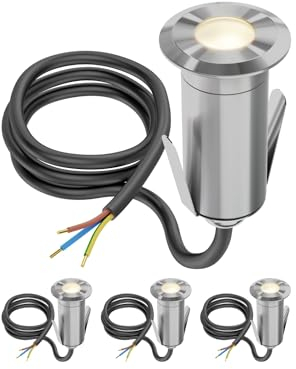 ledscom.de 4 Stück LED Bodeneinbauleuchte GLOX für außen, IP67, aluminium, rund, 35mm Ø, warmweiß, matt