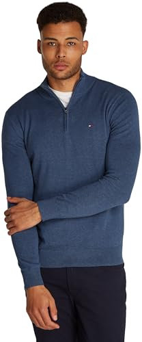 Tommy Hilfiger Herren Pullover mit Reißverschluss Essential Cotton Mock Halbzip, Blau (Aegean Sea Heather), XL