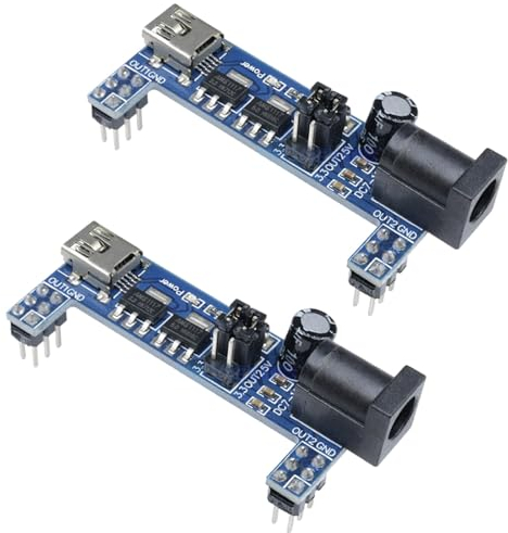 Compatible with 102 3.3V 5V Breadboard Power Supply Module, Switchable 3.3V/5V Outputs, DC 7-12V/USB Input, Fit for Arduino Solderless Board (2 Pieces)