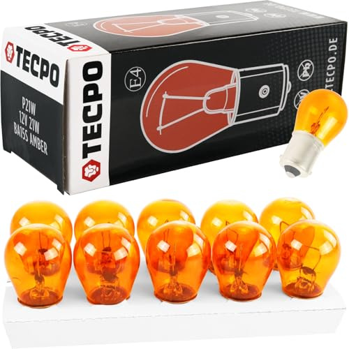 TECPO 20 lampadine per indicatori di direzione, PY21 W, 12 V, 21 W, lampada a sfera BA15S