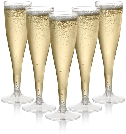 MATANA 48 Copas de Champán de Plástico, 133ml - Flautas de Champagne para Bodas, Cumpleaños, Barbacoa y Fiestas - Vasos Resistentes y Reutilizables para Cócteles, Postres