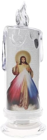 Candele senza fiamma, a LED, senza fiamma, a forma di Gesù, 6,5 x 6,5 x 18,5 cm, 90 g, decorazione per chiesa, luce decorativa in ABS, senza fiamma, per camera da letto, sala da pranzo