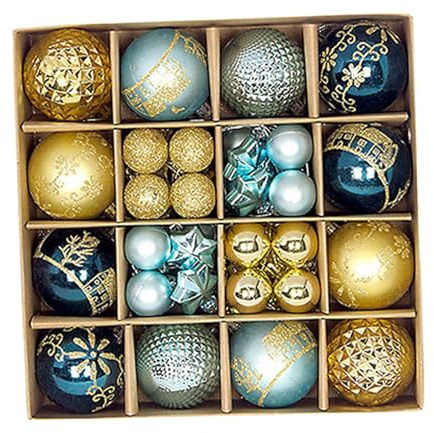 predolo 44 Piezas de Adornos de Bolas de Navidad, Decoración para de Navidad, Bricolaje Brillante, Adornos Colgantes para de Navidad, Cumpleaños, Azul Y Dorado, Individual