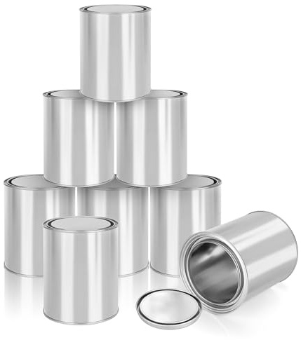 Aramanara 8 Pcs 1 Litre Empty Paint Tins with Lid, Unlined Paint Metal Painting Cans, Paint Storage Containers for Arts and Crafts DIY Projects