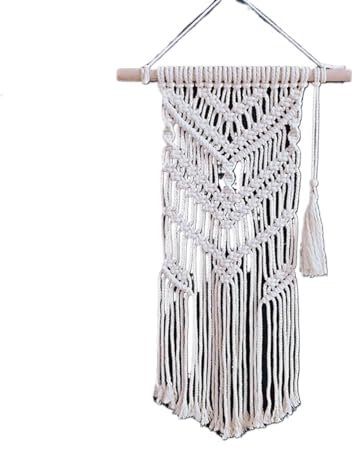 Décoration murale, tapisserie tissée, petite tenture murale en macramé faite à la main, tapisserie tissée en cordon de coton naturel bohème, pendentif élégant avec pompon suspendu, décoration murale(B