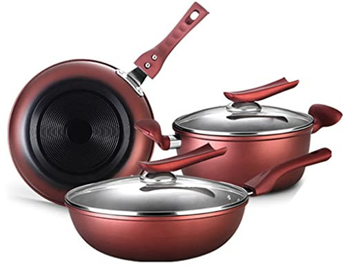 QTYQWC Pots and Pans Cookware Set Iron Frying Pan Non-St?ck Wok with Lid Pot Pan Set Fireproof with Glass Cover Wooden Shovel Kitchen Cooking Kitchen Supplies Vision