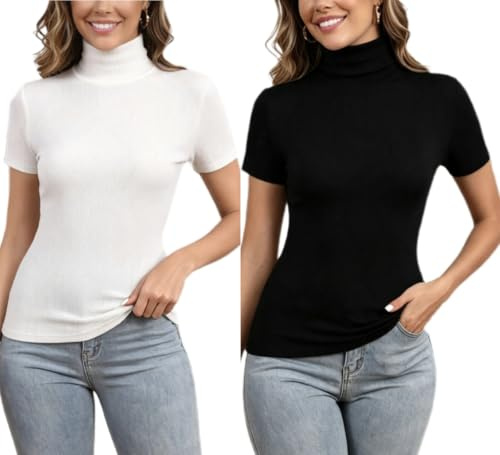 Damtröja med polokrage strumpa lättstickad body kortärmad t-shirt modern smal topp ståkrage baströja ull vintage chic vinter höst vår
