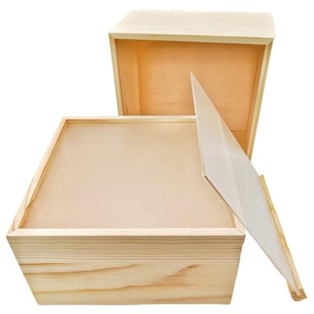 Anktily Confezione da 2 scatole portaoggetti in legno grezzo con coperchio scorrevole in acrilico, scatola quadrata fai-da-te e organizer decorativo (18x18x10 cm)