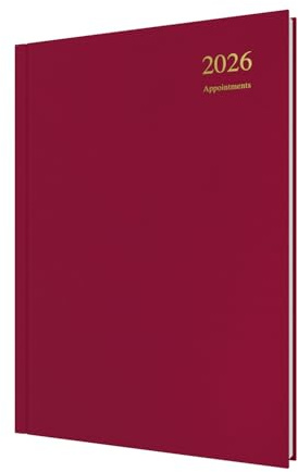 Collins - Essential - 2026 12 Month Calendar Year Planner, Day-To-Page with 1/2 Hourly Appointments Diary, A4 Hard Cover - Maroon (ESSA41A.78-26)
