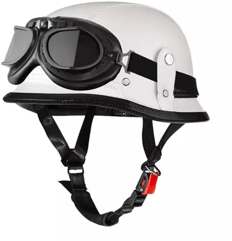 VVPEC Tysk stil motorcykel halvansiktshjälm i läder, ECEDOT-godkänd Retro Open Face-hjälm med glasögon Street Motorcykelhalvhjälm for Cruiser Scooter Touring, Pilothjälm(6,M=57~58cm)