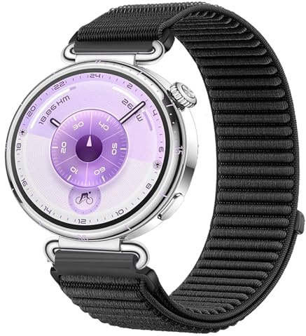 GIOPUEY Armband Kompatibel mit Huawei Watch GT 6 41mm, Nylon Ersatz Outdoor Sport Loop Uhrenarmband Geflochtenes Armband Strap Band - Black