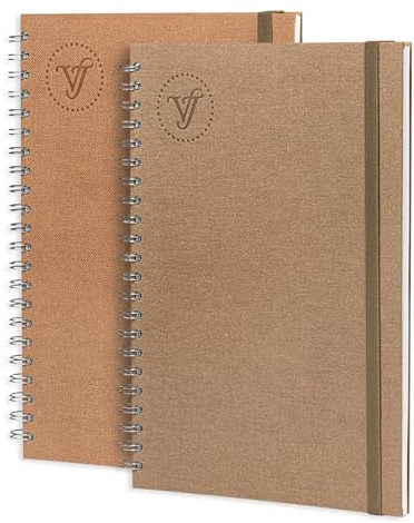 Victoria's Journals – konstskissbok, A4 ritblock med 100 tomma sidor, spiralbundet skissblock, 200 gsm vanligt papper, förpackning med 2 (brun)