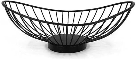 PARENCE - Corbeille à Fruit Ovale en Métal Noir Mat – 25 x 13,5 x 9 cm – Panière à Pain Design pour Table, Cuisine & Restaurant – Style Moderne, Robuste & Élégant