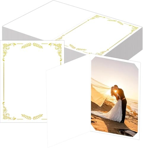 50 pcs Photo Folders Frame Note Cards Paper Greetings Cardboard for 4x6 or 5x7 Pictures Picture Frame Photo Inserts Notecard for Portraits Classroom DIY Graduation Wedding (White) (5)