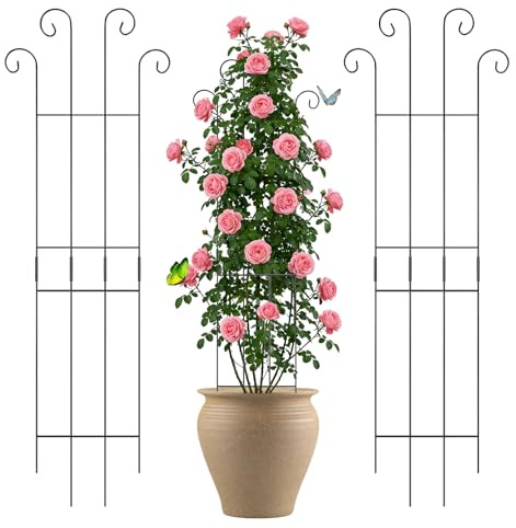 Set di 2 supporti per piante in metallo, ideali per piante rampicanti, viene fornito con 50 fascette per favorire la crescita, perfetto per giardini, balconi e uso interno (83 cm)